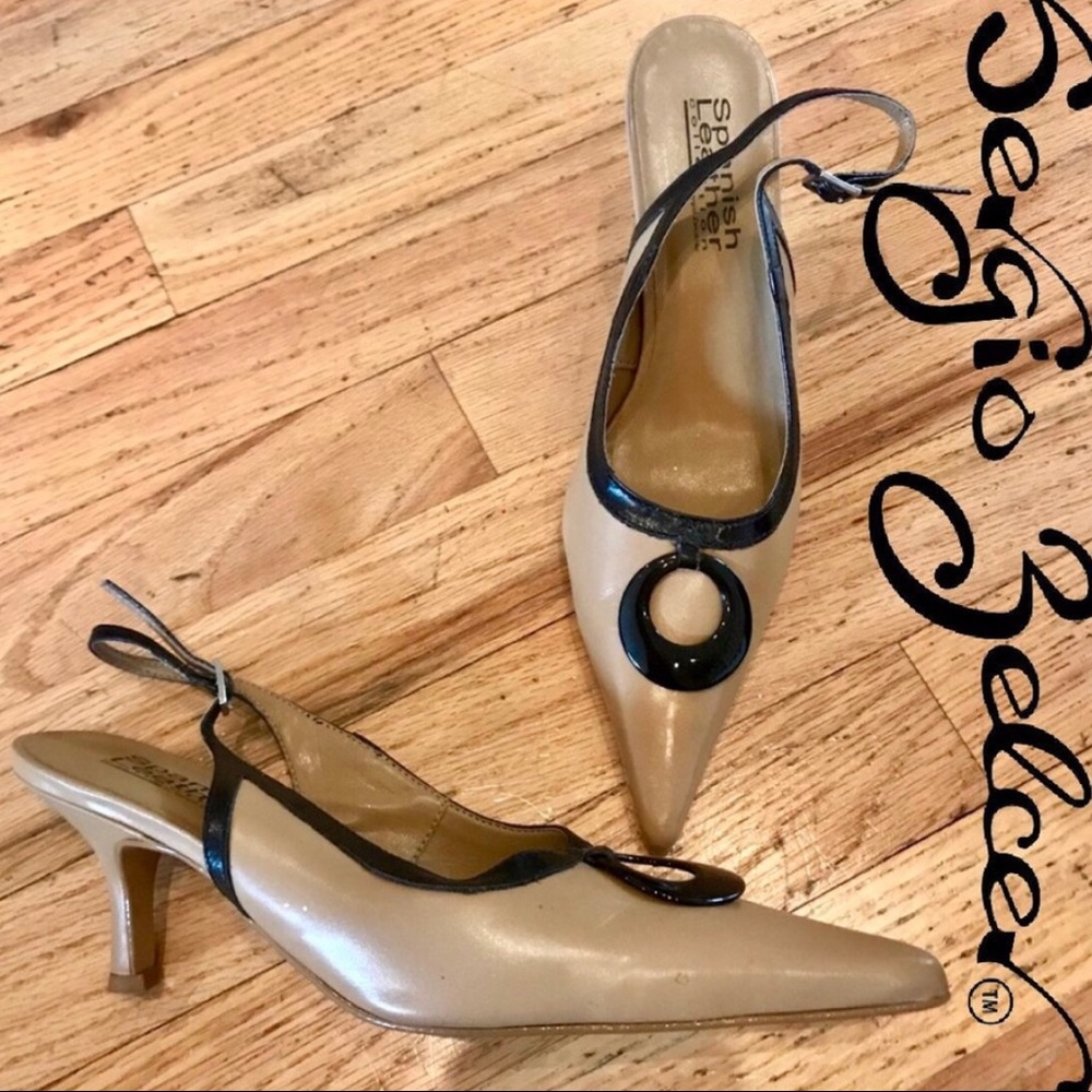 Spanish Leather Heels in Tan & Black by S. Zelcer